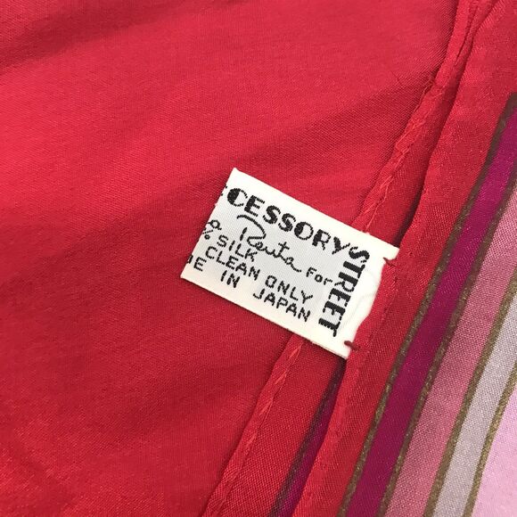 Vintage Oscar De La Renta Signed Silk Scarf for Accessory St. Red Striped Border - Picture 8 of 8